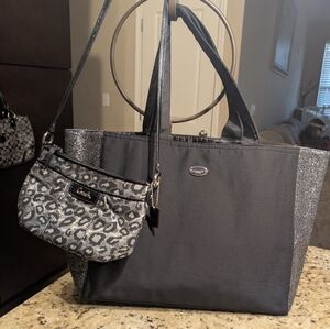 Coach Black and Silver Tote Bag Set Lot Crossbody Ocelot